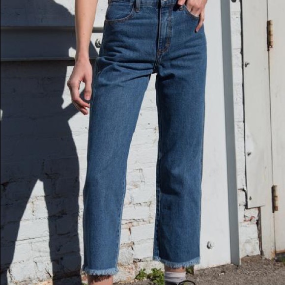 Brandy Melville dark wash raw edge straight jeans size 28 - Picture 1 of 4